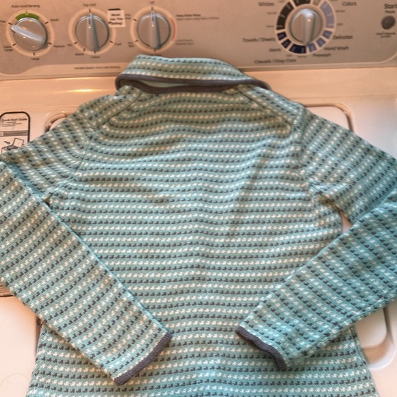 Ann Taylor loft medium Patterned Button-Up Cardigan teal and grey - Picture 6 of 10